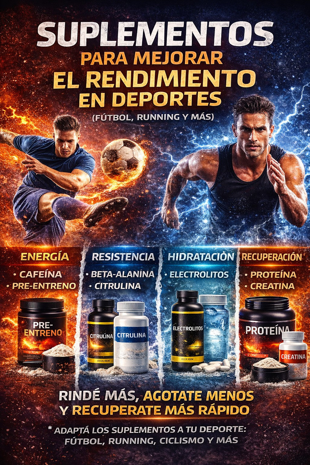 Suplementos para mejorar el rendimiento en deportes (fútbol, running y más)