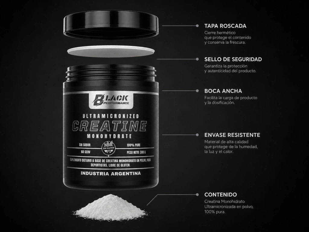 Creatine Monohydrate 100% Pura 300 Grs Black Performance