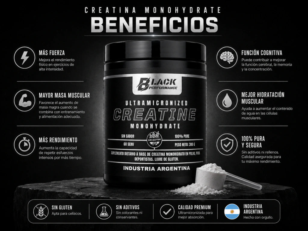 Creatine Monohydrate 100% Pura 300 Grs Black Performance