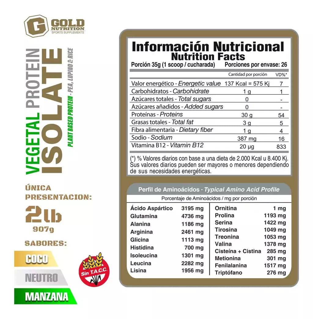 Proteína Vegetal Isolada Gold Nutrition 2 Lb