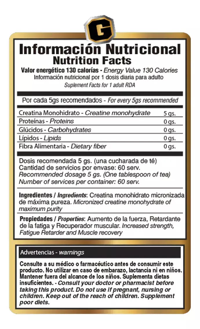 Creatina monohidrato 300 Grs Gold Nutrition