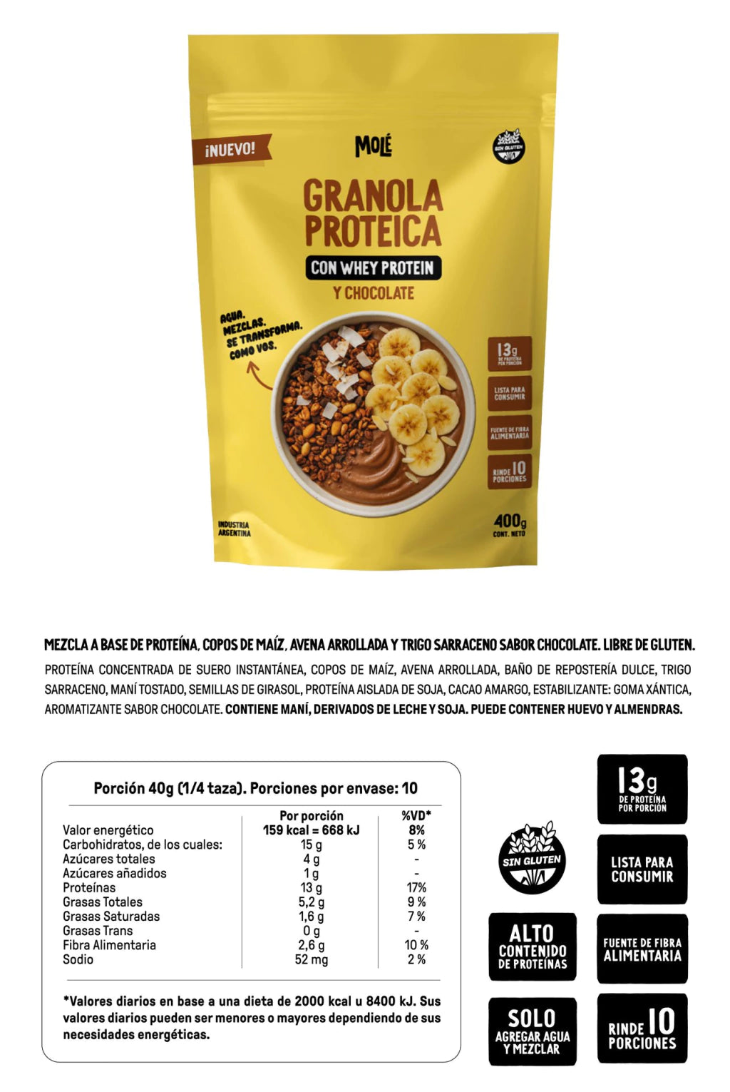 Granola proteica 400 Grs Molé