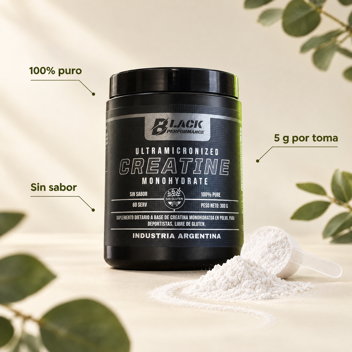 Creatina Black Performance 100% pura 300 g - packshot premium