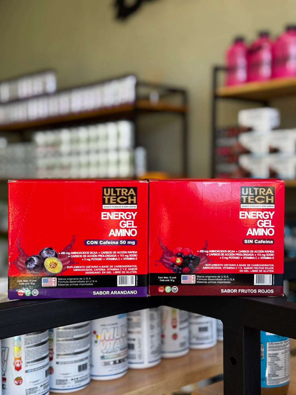 Energy Gel Amino Con/Sin Cafeína Ultra Tech 32 Gr Caja X 12 Unid