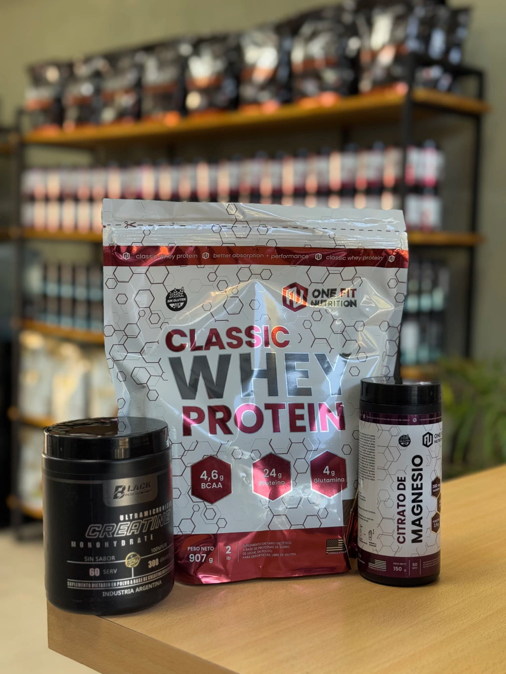 Combo Proteína One fit 2 Lb + Creatina Black 300 Grs (Magnesio de regalo)